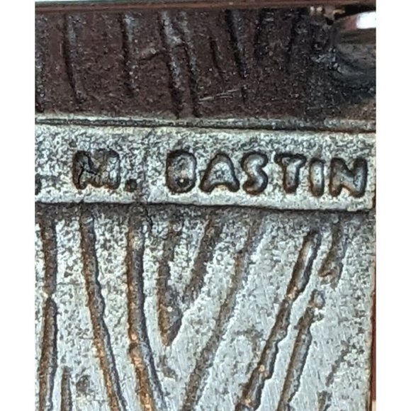 M. Bastin Birdhouse Signed Brooch Pinback Pewter Vtg 1999 Gold Tone Lapel Nature - Picture 3 of 12